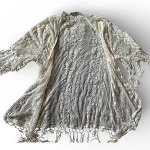 Charlotte Russe Ivory Lace Fringe Sheer Kimono Cardigan Boho Festival Layer